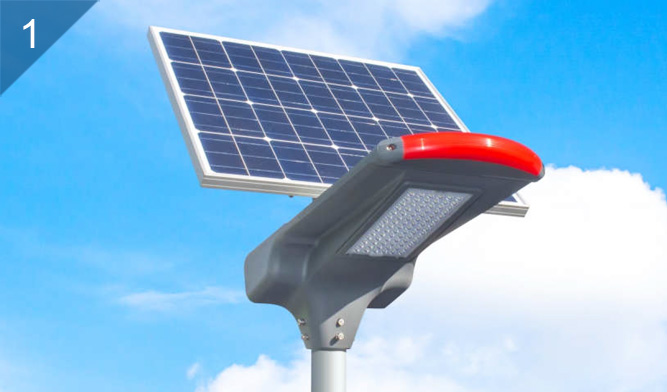 HENGS-G01太陽能照明-此款路燈由支撐調節支架和鋁合金燈殼所組成。它結合了MPPT控制器和藍牙應用程序智能控制功能