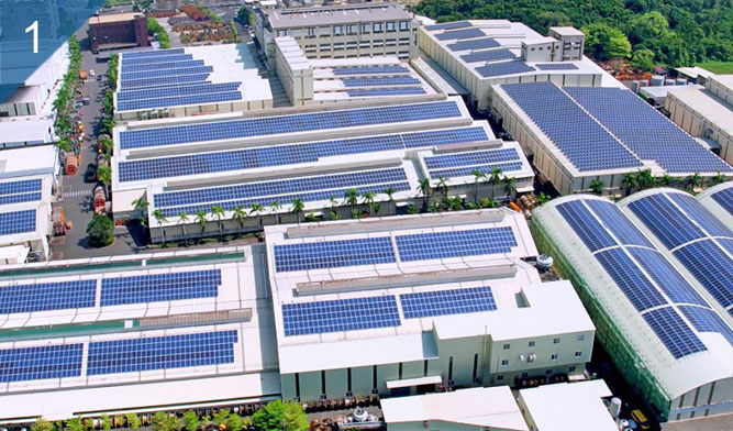 『太陽能電廠』(或是太陽能農廠)指是在大型的工廠廠房屋頂上安裝太陽能模組陣列，大聚電業太陽能電廠